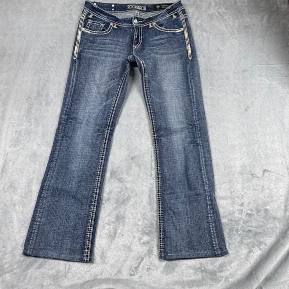 VTG Rock and Roll Cowgirl Riding Jeans 30x36 Measure 34x30 Medium Wash Bootcut - Picture 1 of 8